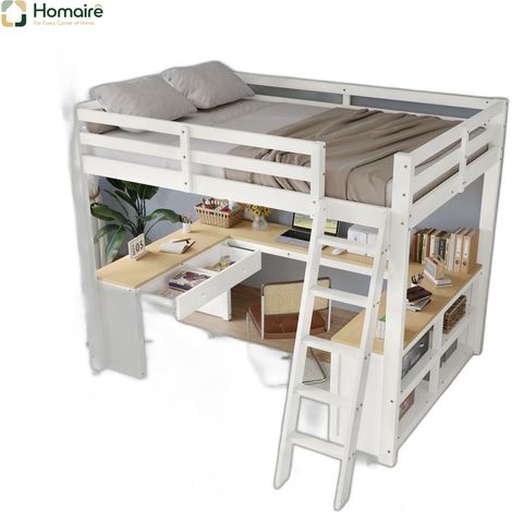 Bettgestell und MDF 207 x 185 x 170 cm aus Massivholz weiß HOMAIRE (1/5)
