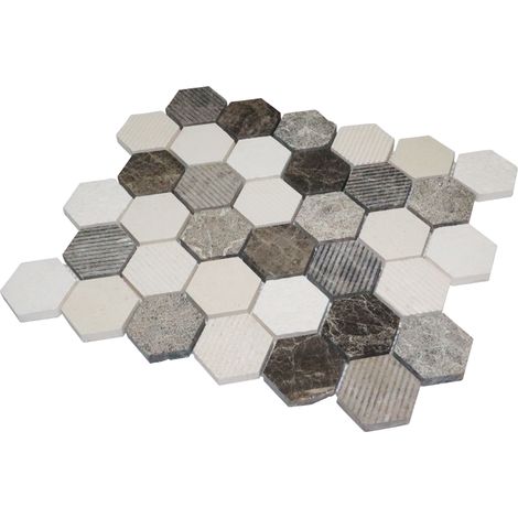 Decoon – Mosaïque travertin hexagonale mix gris – Résistante à l'humidité et à la chaleur – Pour crédence cuisine et salle de bains – 11 plaques/m²