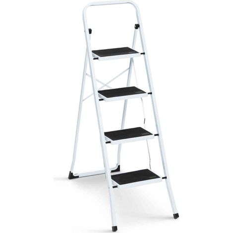 Idmarket – Escabeau pliable 4 marches antidérapantes – Hauteur 124,5 cm – Charge max 150 kg – Garde-corps pour sécurité optimale