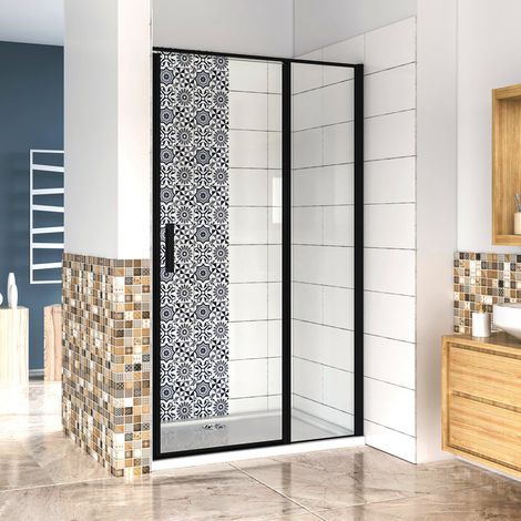 [PRODUIT D'OCCASION]AICA porte de douche pivotante 90x185cm NOIR MAT en verre anticalcaire installation en niche