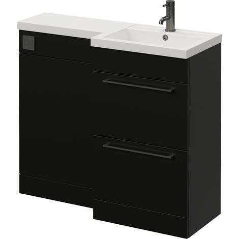 Napoli 390 Matt Black 1000mm 2 Drawer Vanity Unit Toilet Suite with Right Hand Square Lucia Basin - 1000mm - Gunmetal Grey 320mm HandleWithout Kingston Toilet Pan