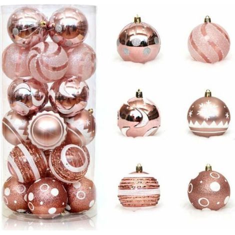 Boules de décoration de Noël,24pcs 6cm Plastique Boule de Noël Ornements Noël Fête Décor Pendentifs (or rose) PAPIER (1/4)