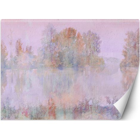 Fototapete Baum See im Nebel Aquarell Rosa 200x140 cm (1/5)