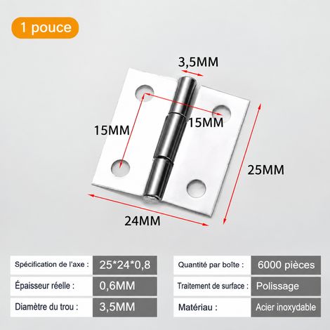 Mini charnière plate en acier inoxydable 1 pouce 4 trous 25 x 24 mm 1 4 08 25 110 g – Livraison gratuite