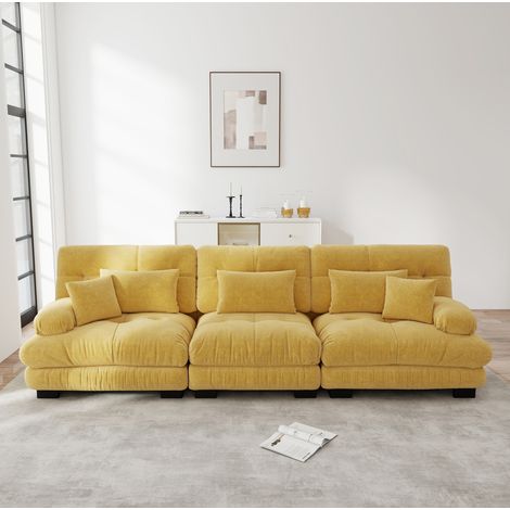 Sofagarnitur modular, Chenille Gelb, 3-Sitzer mit Tiefensitz, runden Armlehnen und weicher Polsterung (1/5)