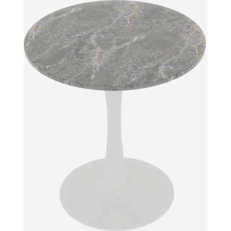 Table basse ronde en marbre blanc et gris foncé 70 cm, style moderne milieu de siècle, pour 2-4 personnes (1/5)
