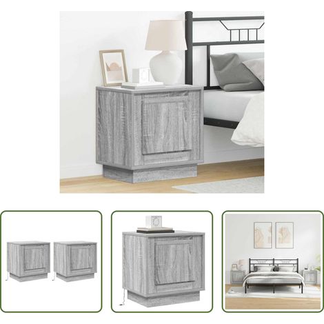 vidaXL LED-Beleuchtung - Nachttisch 2 pcs Grau 44 x 34,5 x 45 cm Holzwerkstoff (1/5)