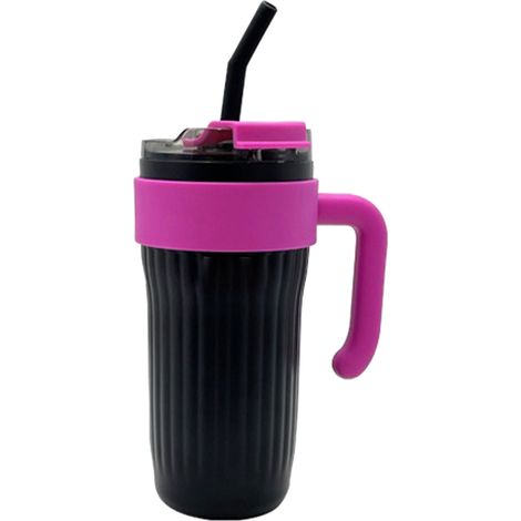 Mug isotherme 860 ml en acier inoxydable 316 avec poignée et paille, noir. (1/5)