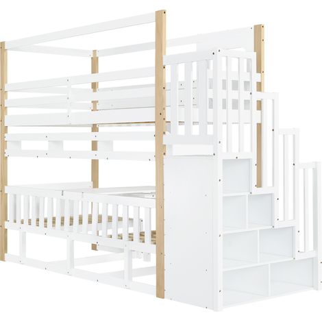 Lit mezzanine enfant multifonction avec bureau rabattable, escalier de rangement, 90x200 cm (1/5)