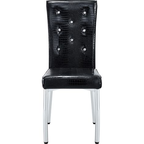Lot de 4 chaises de salle à manger au design rétro en simili cuir effet peau d’alligator avec boucle cristal et pieds métalliques galvanisés (1/5)
