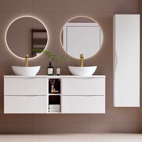 Conjunto mueble doble lavabo 140cm 2 compartimientos y columna Tao Blanco (1/4)