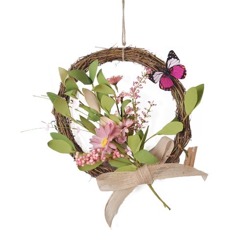 Couronne Florale En Osier DIY, Décoration Murale Pour Mariage Et Fête, Grande Guirlande Fleurs EVA Rose Avec Papillons, Accessoire Maison Et Salon - KZQ (1/2)