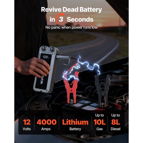 Booster Batterie Voiture 4000 A Démarreur de Batterie au Lithium Portable pour Démarrage Voiture Moteurs Essence 10 L et Diesel 8 L… (1/5)