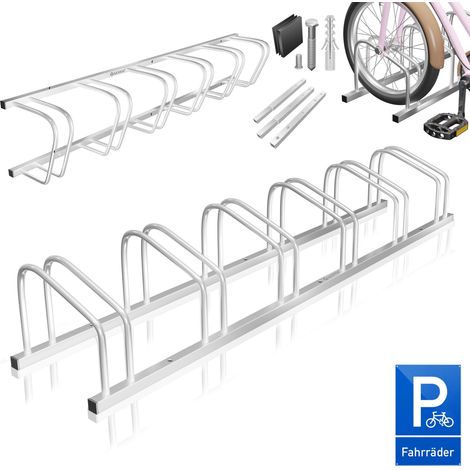 KESSER® Aparcabicicletas para incl. señal de aparcamiento  soporte múltiple con 37 cm de distancia entre ruedas para neumáticos de 30-65 mm de ancho  soporte para bicicletas  plata / 6 bicicletas