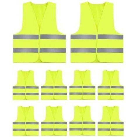 Lot de 10 Gilets Jaunes de Sécurité Réfléchissants Haute Visibilité, Gilet Jaune Adulte et Enfant, G/ilet Jaune Voiture, Gilet Réfléchissant Fluorescent pour Vélo, Chantier (1/5)