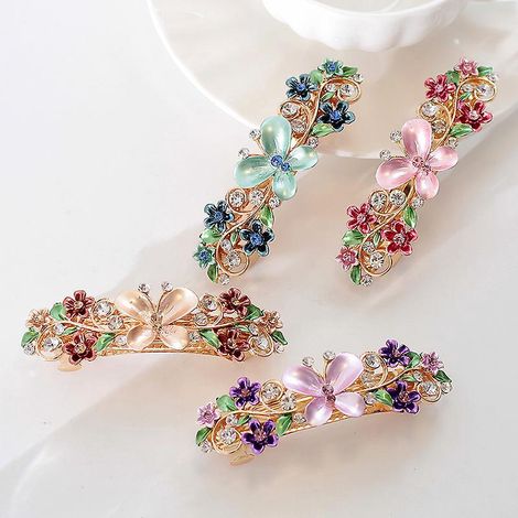 4 Pices Color Vintage Fleur Design Mtal Franais Pinces Cheveux Accessoires Femmes Filles (1/5)