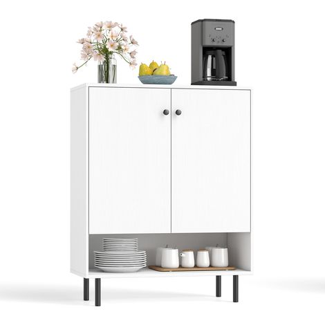 Buffet Commode de Rangement à 2 Portes avec Étagère Réglable et Kit Antibasculement, Meuble Bar 75 x 35 x 95 cm, Blanc (1/5)