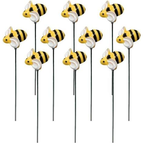 XEPHO 10er-Set Bienen-Gartenstecker, Dekorative Gartendekoration, Frühlings-/Sommer-Gartenstecker aus Kunstharz mit Hummelmotiv, Blumenstecker für Vorgarten, Gehweg/Terrasse (1/5)