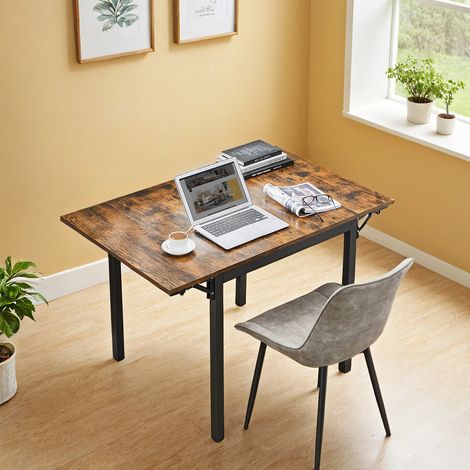 Vasagle – Table haute extensible 78 x 120 cm – Pliable pour 2 à 4 personnes – Panneau d’aggloméré et acier – Marron rustique et noir d'encre