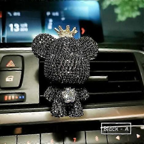 Bouche d'aération de voiture Ours mignon et créatif de haute qualité, diffusion d'aromathérapie et de parfum léger longue durée, pour l'intérieur de votre voiture, cadre de véhicule (Noir A) (1/5)