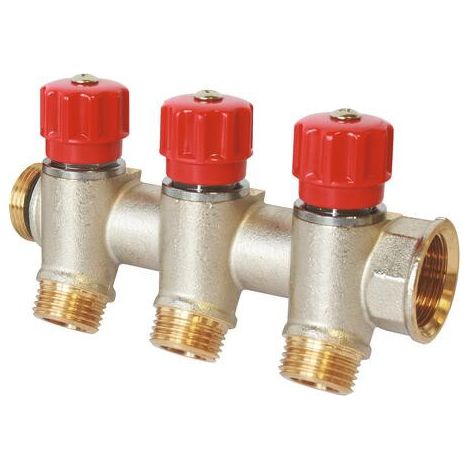 Collecteur de distribution laiton EASYLOCK avec vannes intégrées 3 Sorties 1" 4015-03-26R (1/2)