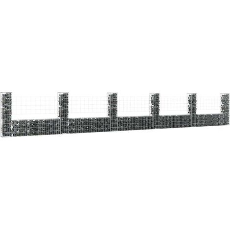 Cesta de gaviones forma de U 6 postes de hierro 620x20x100 cm