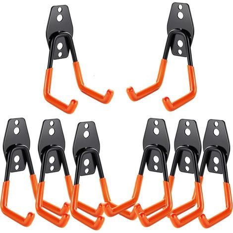 Set di 8 ganci da parete per garage, ideali per riporre oggetti in garage, come scale, biciclette, tubi flessibili e utensili elettrici (arancione) (1/3)
