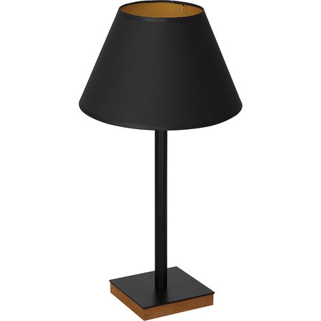 Lampe de table noire abat-jour or bois E27 Luminex