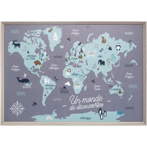 Tableau pour Enfant Carte du Monde 50x70cm Bleu (1/2)