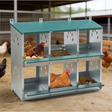 Pondoir pour poules 6 compartiments 81x41x67 cm en métal vert, collecte facile FloraGrace (1/5)