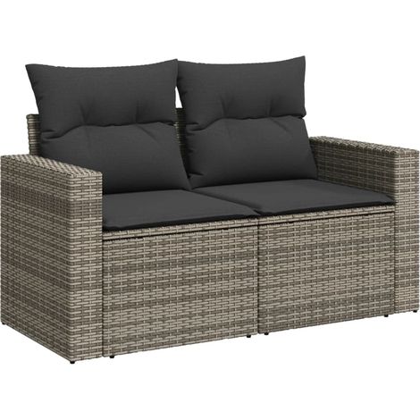 Maison Exclusive - Gartensofa 2-Sitzer mit Kissen Grau Poly Ratta