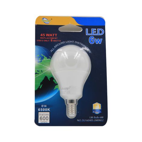 Dawei lampadina led a sfera 6w E14 6500k luce fredda 1000 lm 3 anni di garanzia