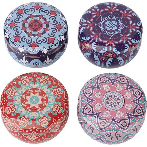 Coffret de 4 bougies d'aromathérapie longue durée aux fleurs séchées, parfumées, pour le yoga et la méditation (boîte bleue). (1/5)