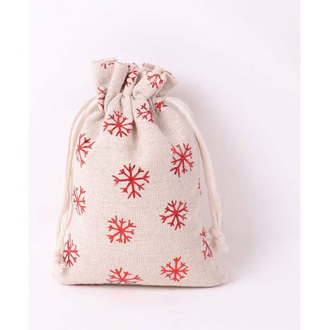 Sacs en lin, lot de 10, sacs en jute avec cordon de serrage, imprimé étoiles, sacs cadeaux de Noël, sacs en toile de jute, sacs en tissu, sacs cadeaux suspendus, flocon de neige, rouge, 13 × 18 cm (1/4)