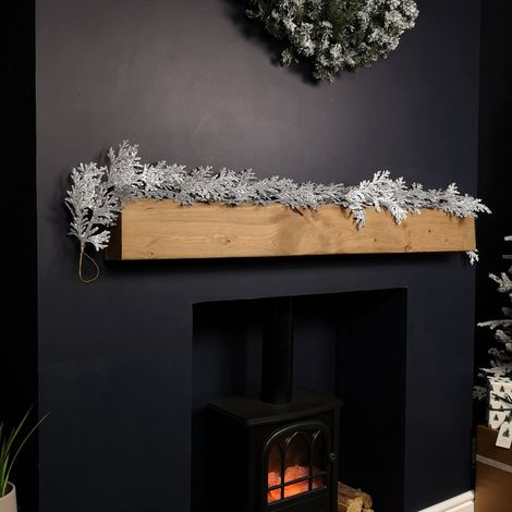 1.8m Silver Glitter Cedar Leaf Garland Christmas Decoration (1/5)