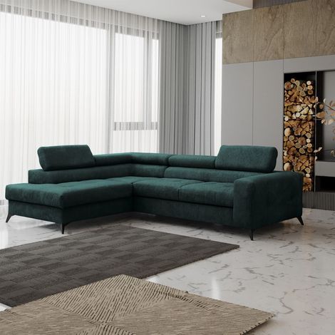 Ecksofa Schlafsofa AMADEO Stoff Anafi Grün Ottomane Links (1/2)