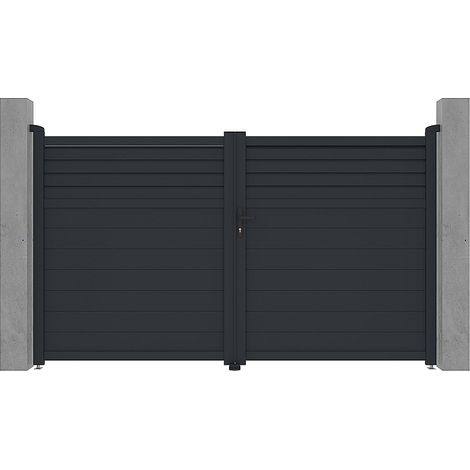 Cancello elettrico battente a persiana L305 x H181 cm in Alluminio Antracite - VIAZO