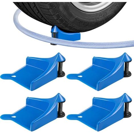 Lot de 4 protège-pneus de voiture robustes avec design sécurisé en forme de U, protection de pneu en plastique durable pour le lavage de voiture, idéal pour voitures, camions et motos (bleu) (1/5)