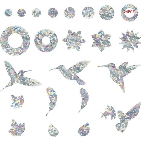 Autocollant Anti-Collision Fenêtre - Silhouette Oiseau et Cercle Réfléchissant UV - Pour Vitres et Portes en Verre - 24 Pièces (1/5)