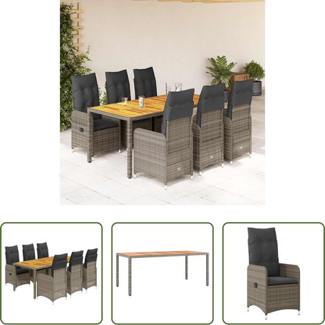 Gartentisch - 7-tlg. Garten-Bistro-Set mit Kissen Grau Poly Rattan (1/5)