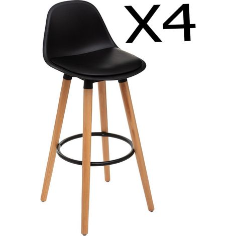 Pegane – Lot de 4 tabourets de bar en polypropylène et hêtre noir – Hauteur 92 cm – Repose-pieds en fer – Rembourrage mousse polyuréthane (1/3)