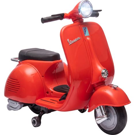 AIYAPLAY moto eléctrica para niños licencia VESPA con arranque suave, ruedines desmontables, luz delantera, música, bocina, USB, niños +3 años, rojo (1/5)