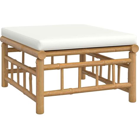 Repose-pieds de jardin avec coussin blanc crème bambou (1/5)