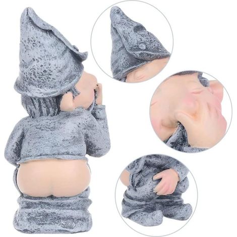Freche und lustige Gartenzwergfigur, die ihren Geschäften nachgeht, Gartenfiguren, Miniaturskulpturen und Statuen für Garten, Hof und Rasen - Grau (1/5)