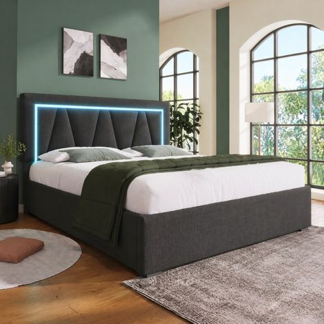 MEUBLIV Bett 140x200 cm Grau – LED, Stauraum und USB-C, mit Matratze (1/5)