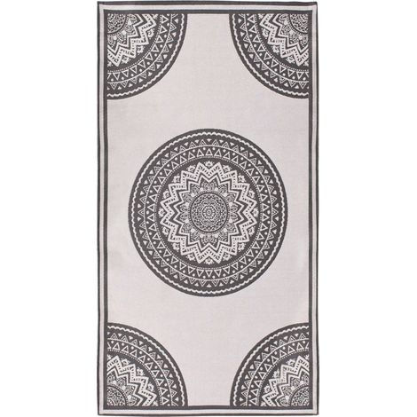 Tapis Moderne d'Intérieur et d'Extérieur Rectangulaire 80 x 150 cm avec Motif Oriental Synthétique Gris et Beige Nellore