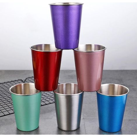 Mug en acier inoxydable, mug à thé/verre à bière glacée, pratique et durable, facile à transporter, pour les activités extérieures et intérieures (6 pièces) (1/5)