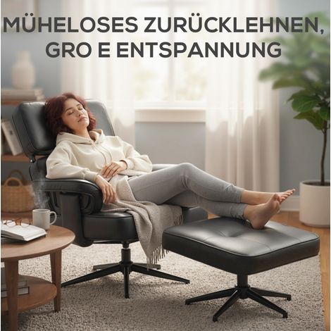 MEUBLIV Sillón relax negro con reposapiés, polipiel, reposacabezas ajustable (1/5)