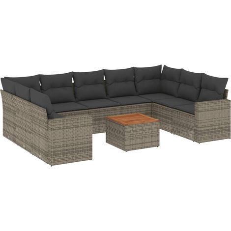 vidaXL Set Divano da Giardino 10 pz con Cuscini Grigio in Polyrattan (1/5)