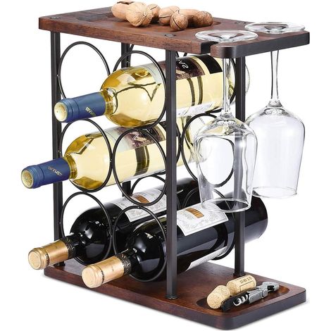 Étagère à vin en bois pour comptoir – 6 bouteilles